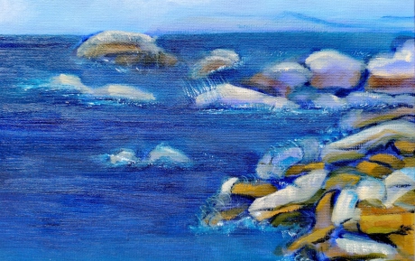 Heddons Mouth, Blue sea, rocks & Sea spray